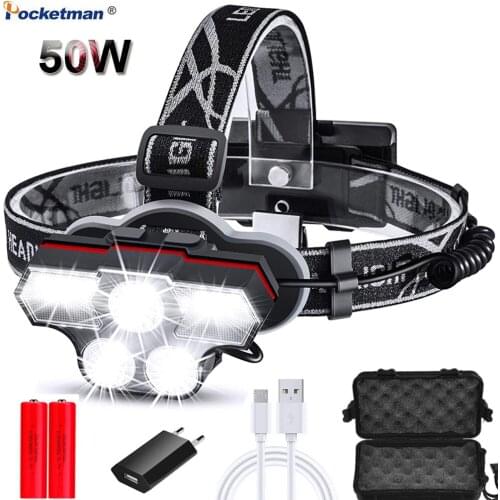 60000Lumens Led Headlamp 27 LED Super Bright Head Torch 6-mode Headlight Best for Outdoor Camping Light With Red Warning Light