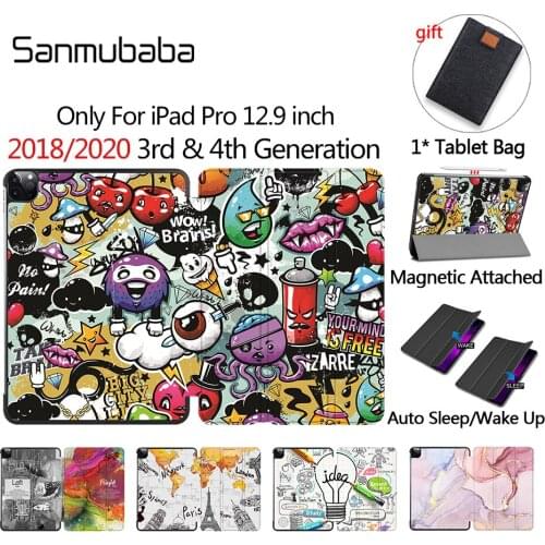 Sanmubaba Tablet Case For iPad Pro 12.9 inch 4th 3rd Gen 2018 2020 PU Leather Magnetic Flip Stand Smart Cover Protective Funda