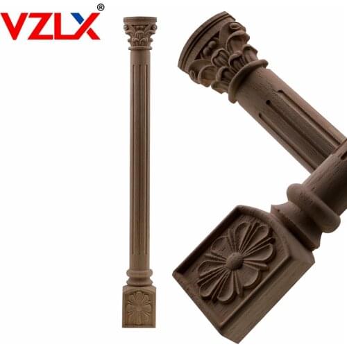 VZLX Decorative Wood Appliques For Doors For Furniture Cabinet Unpainted Wooden Mouldings Decal Pillar Decorative Figurine