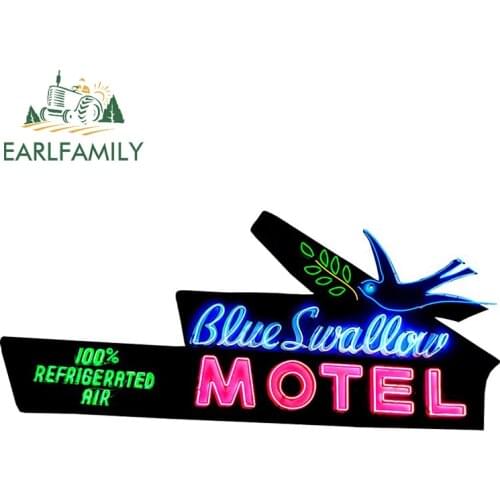 EARLFAMILY 13cm x 6cm for Blue Swallow Motel Window Car Stickers Vinyl Waterproof Scratch-proof Windshield Vehicle Decal