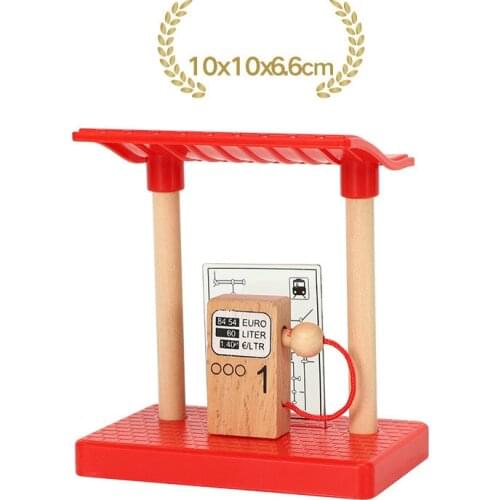 EDWONE-New One Wood Railway Small Gas Station Train Slot Accessories Original Toy Kids Xmas Gifts Fit THOM AS BIRO Toys