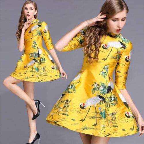 France imported crane printed jacquard brocade tapestry satin fabric fashion dress costume sewing clothing for patchwork
