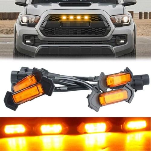 4pc Set Smoked Lens Amber white Front Grille Lighting Kit For 2016-up Toyota Tacoma w/TRD Pro Grill ONLY, Includes