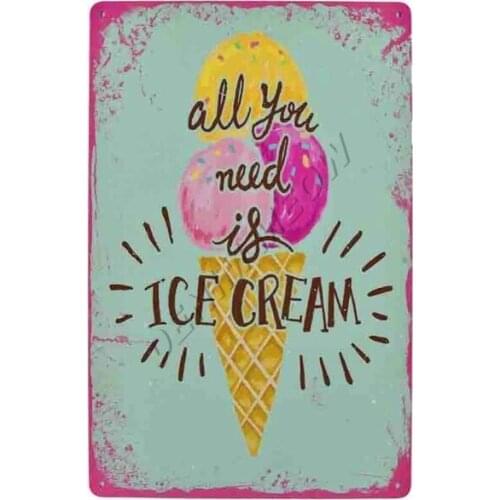 Colourful Delicious Ice Cream Vintage Metal Tin Sign Kitchen Bar Cake Shop Plaque Retro Iron Painting Poster Wall Art Decor WY67