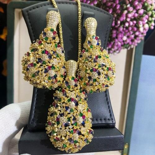 Missvikki Noble Dubai Women Wedding Big Drop Pendant Earrings Necklace Jewelry Set Fine Super CZ New Design Fashion Accessories