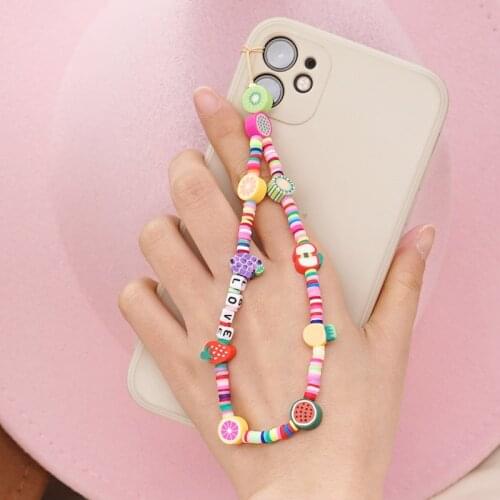 Mobile Phone Charm Chain Strap Lanyard Cute Bead Pottery Rope for Cell Phone Case Letter Short Hanging Cord Rope Necklace Trendy