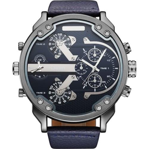 2018 New Arrival Men Top Brand OULM 3548 Luxury Japan movt Quartz 2 Time Zone Casual Watches 5.5cm Big Face Watch Relojes Hombre