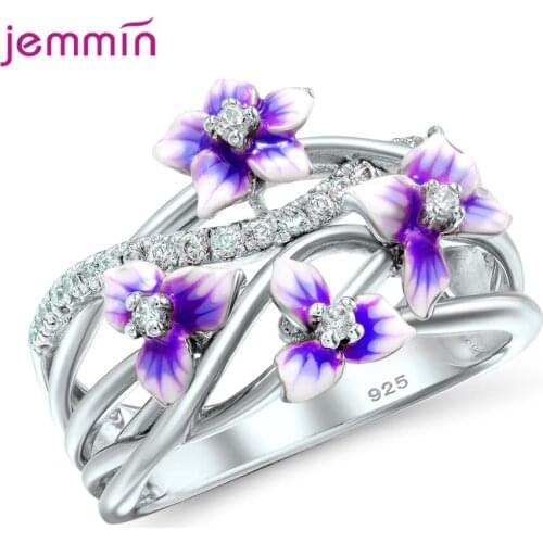 Authentic 925 Sterling Silver Rings For Women Girls Flower Shape Female Finger Ring Wedding Bands Fine Jewelry Accessories