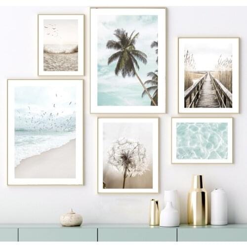 Dandelion Reed Bird Beach Waves Palm Tree Conch Nordic PosterCanvas Painting Wall Art Print Decoration Pictures For Living Room
