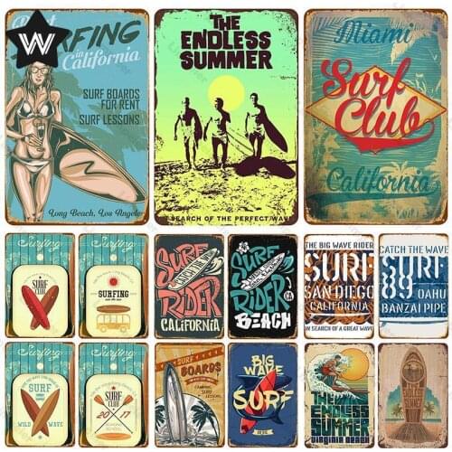 Surfing Tin Sign Metal Poster Surfboard Tin Plate Metal Wall Stickers Vintage Metal Plaque Tin Plate Retro Metal Plate for Decor