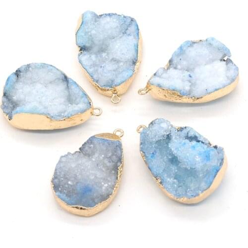 Wholesale Natural Druzy Agates Pendants Water Drop Gold plated Druzy Crystal for Fashion Jewelry Making DIY Necklace Earrings