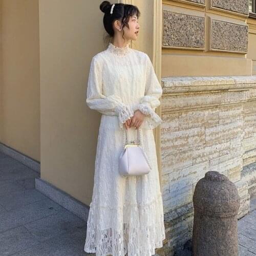Large Size Lace Long-Sleeved Dress for Women Autumn 2021 New Woman Dresses Vestido De Mujer Femme Robe