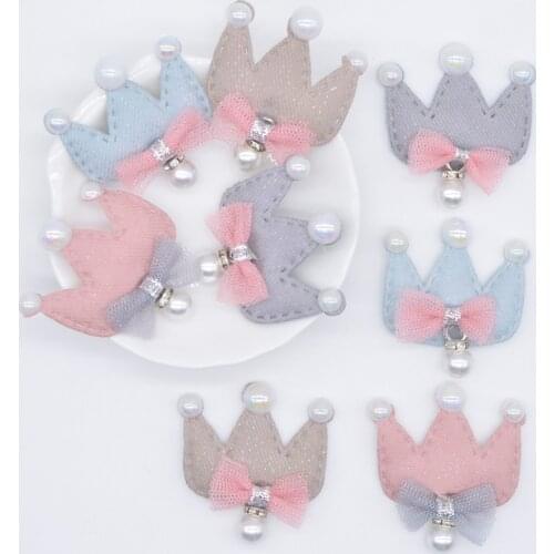 10Pcs Colorful Cloth Crown Padded with Bow Pearl Pendant for DIY Clothes Patch Fabric Sewing Craft Socks Gloves Shoes Decor P63