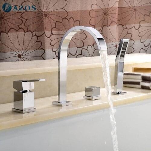 Bathtub Shower Faucets Chrome Polish Bathroom Suana 4pc Sets Showerhead,Diverter,Two Handles,Shower Hose,Waterfall Spout YGWJ002