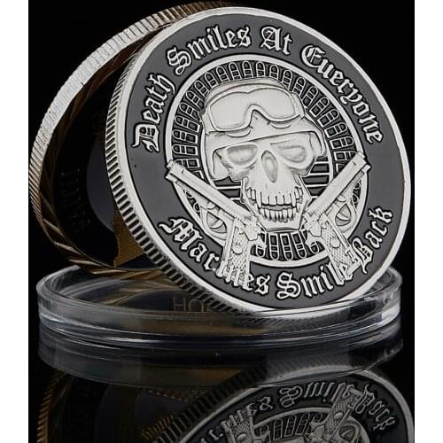 USA Marine Challenge Coin Antique Skull Coloried Freedom Eagle Liberty In God We Trust US Coin