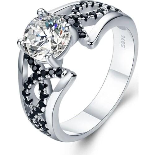 UFOORO sterling silver wedding ring Finger Beautiful Jewelry Romantic BLACK zircon Ring For girl gift C481