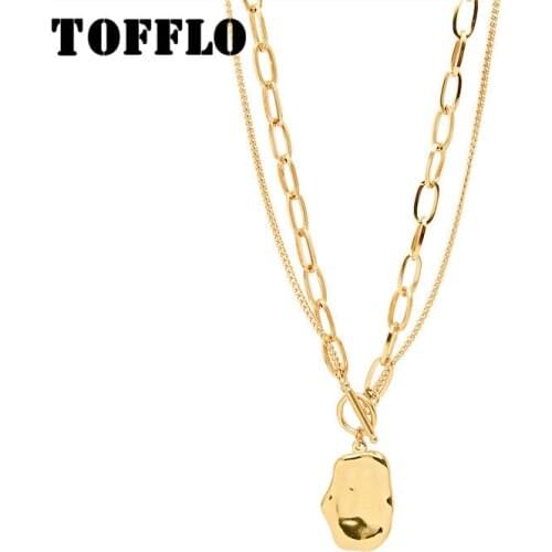 TOFFLO Stainless Steel Jewelry OT Button Geometric Pendant Necklace Thick Chain Punk Hip Hop Necklace For Women BSP597
