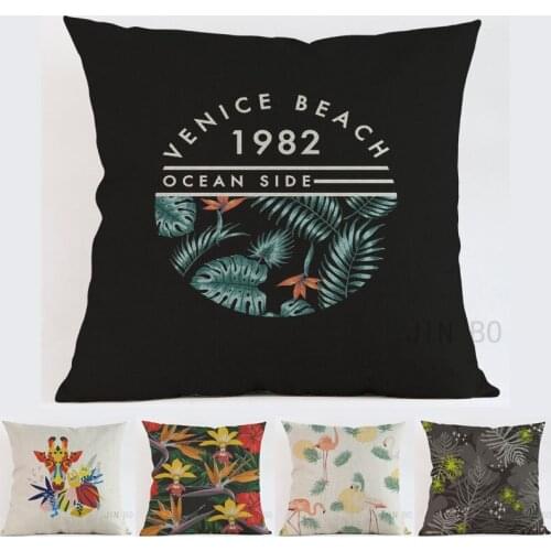 Tropical plants watercolor painting Green leaves Animal flamingo linen pillow case Cushion cover sofa pillow cushions