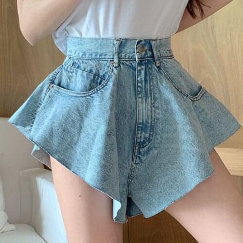 Womens shorts Skirts 2021 Summer New Fashion Denim Cotton Splicing Irregular Ladies Sexy Super Short Jeans