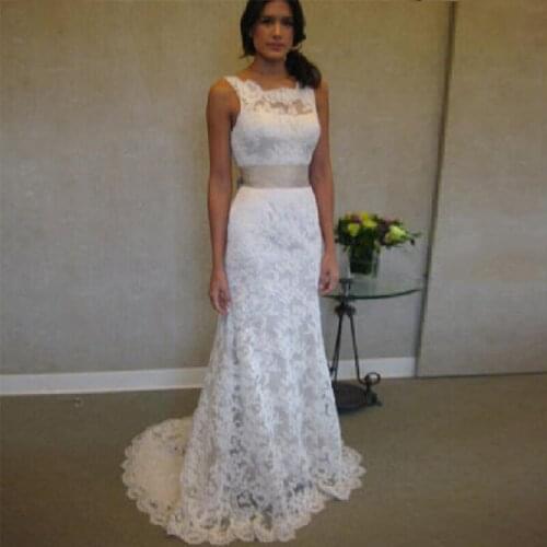 Vestido De Noiva Fashion Halter Custom Size Sweep/brush Open Back Lace White/ivory Bridal Gown Sheath Mother Of The Bride Dress