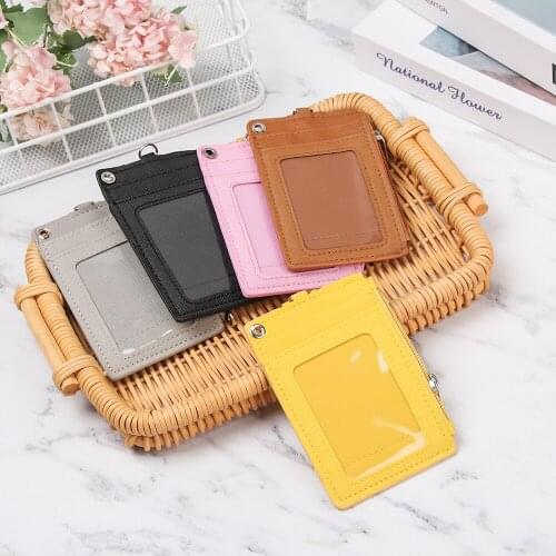 1 pc New Portable PU Leather Business ID Card Credit Badge Holder Coin Purse Wallet Keychain Bus Cards Cover