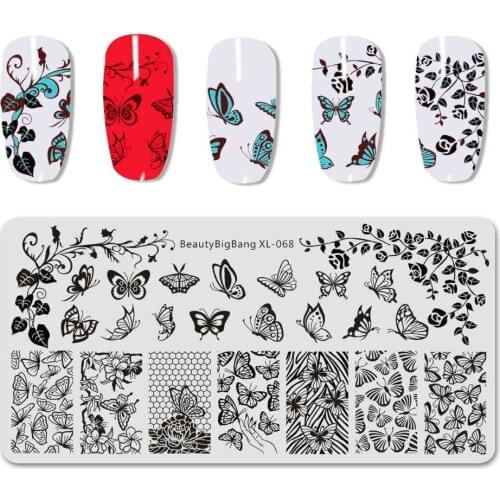 1pc Rectangle Stamping Template 3D Butterfly Flying Beautiful Girl Peacock Series Design Manicure Nail Art Stamp Image Plate