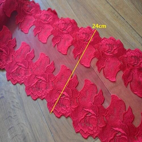 24cm width-2Yds/lot red Embroidery lace lace trim for garments and wedding decoration