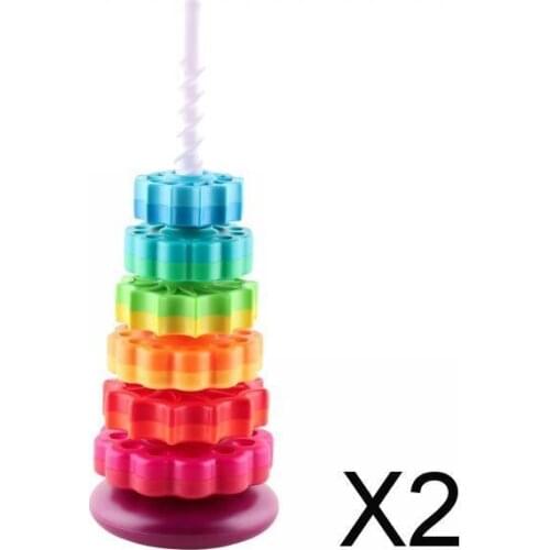 2xPlastic Rainbow Tower Stacking Toy Shape Color Recognition Building Blocks