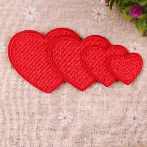 4pcs/Pack Cherry Red Hearts Embroidery Patch Sticker For DIY T-Shirt Clothing Bags Decoration Repairing Adhesive Label