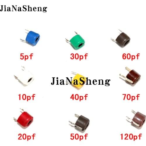 45pcs Variable Trimmer capacitor Assorted Kit JML06 5pf 10pf 20pf 30pf 40pf 50pf 60pf 70pf 120pf Adjustable capacitors set pack