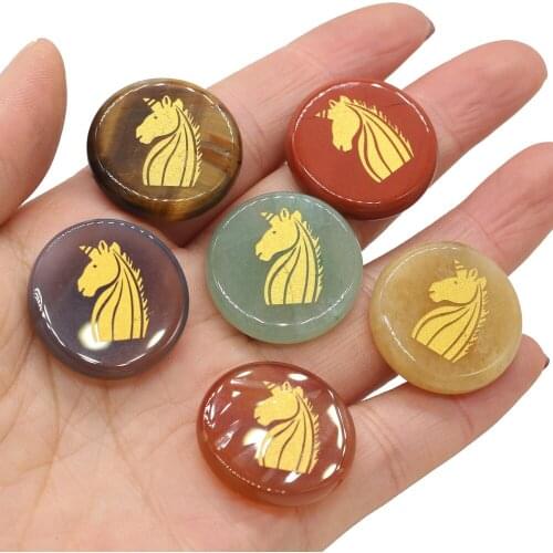 6Pcs/set Natural Stone Carved Unicorn Rune Beads Round Shape Reiki Heal 7 Chakra Crystal Meditation Bead No Hole