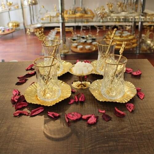 Tulip Home Accessories - Turkish Tea Set - Sugar Bowl - Gold And Silver - For 4 Persons