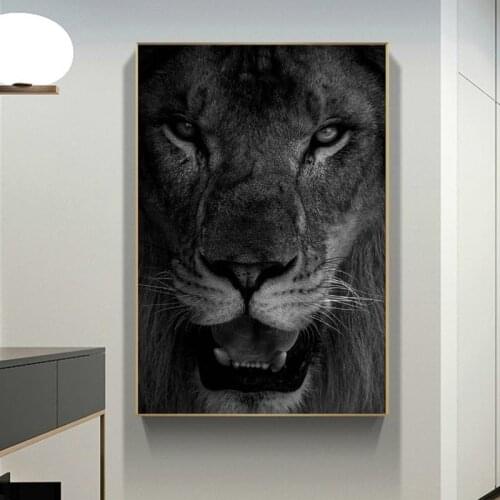 Large Size African Wild Lion Face Art Paintings on the Wall Art Posters and Prints Black and White Animals Art Pictures Cuadros
