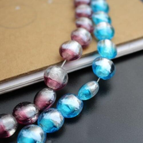 10Pcs Double Colored 14mm Lampwork glass beads Round Flat With Ocean blue &Purple Color for jewelry Bracelet Necklace Earring