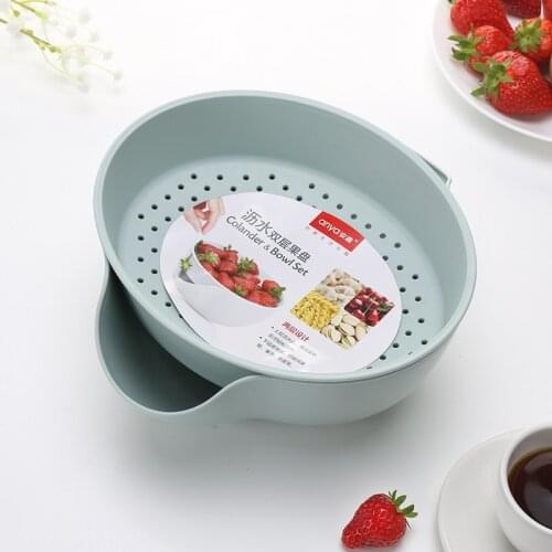 Household Detachable Double-layer Vegetable Fruit Tray Kitchen Hollow Drain Basket Snacks Fruit Storage Box Bowl Rice Strainer