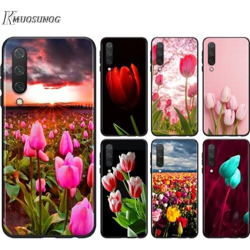 Tulips Flower Spring For Huawei Nova 7SE 5G 7I 6SE 5T 5E 5I 5Z 5 4E 4 3I 3E 3 2I 2 Lite 2 Pro 2017 Black Phone Case