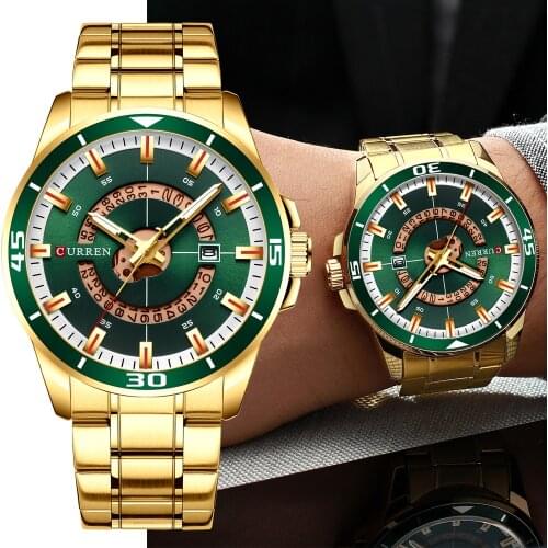 CURREN Watches for Men Golden Stainless Steel Wristwatches with Date Casual Business Quartz Male Clock