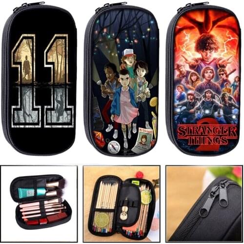 Cartoon stranger things kids bags boys girls hawkins demogorgons pencil holder comestic cases children make up bags