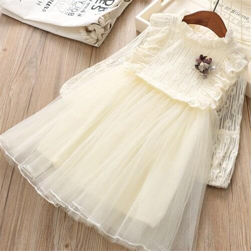 0-6 Years Girl Dress Autumn New Fashion Solid Cute Flower Full Sleeves Children Clothing Princess Girl Kids Dresses For Girls