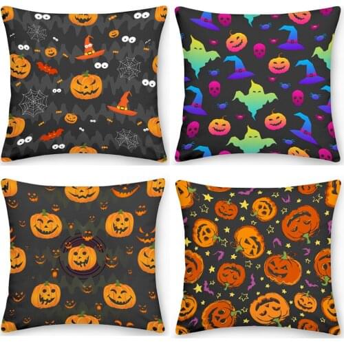 Double Sides Pillow Case Polyester Square Cushion Cover Throw Pillow Halloween Pumpkin Spider Elves Print Pillows
