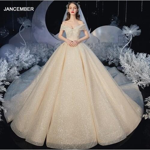 HLF01 Wedding Dresses Off Shoulder Short Sleeve Lace Up Back Princess Ball Gown Suknia Slubna Boho Vestidos De Noivas