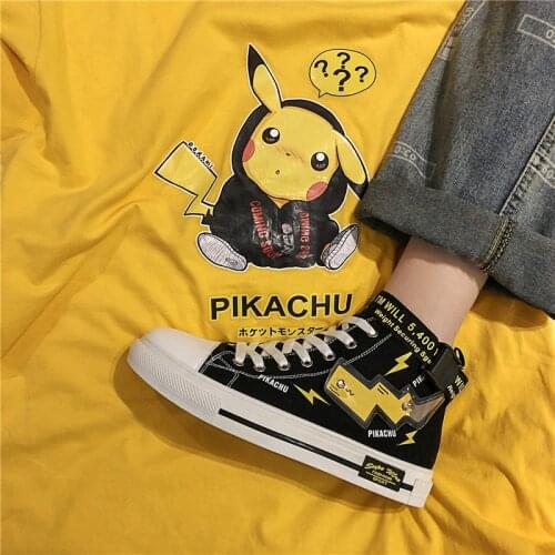 Pikachu Anime Men Casual Shoes Couples High Top Canvas Shoes For Men Cosplay Cartoon Black Mens Canvas Sneakers кроссовки аниме