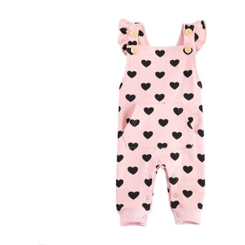 Newborn Casual Style Romper, Baby Girls Sleeveless Hearts Pattern Button Down Jumpsuit with Pocket (Pink)