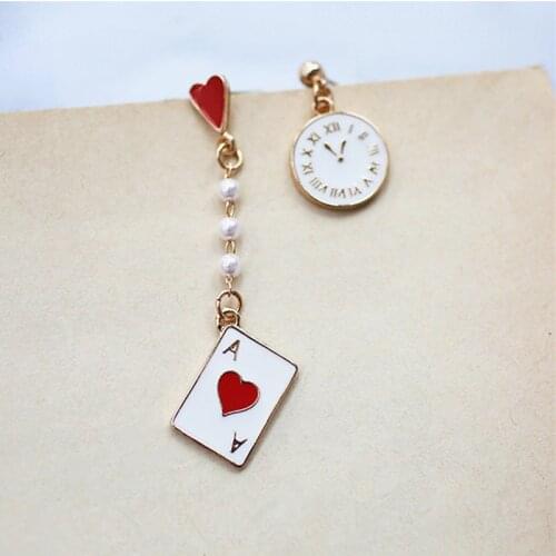 Cute Rock Dangle Earrings For Women Girls Poker Clock Asymmetrical Statement Earring Long Created Pearl Brincos Jewelry