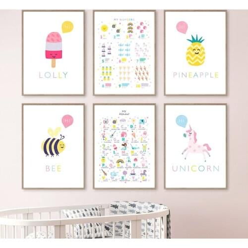 Cartoon Cut Rainbow Elephant Bee Sun Baby Nrodic Posters And Prints Wall Art Canvas Painting Pictures For Kids Room Decoration