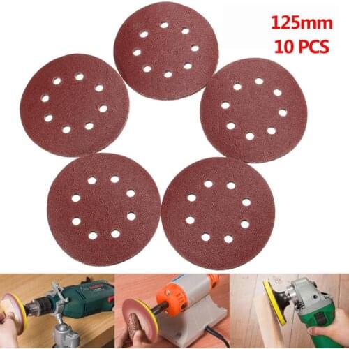 10pcs 125mm 5" Hook Loop Sanding paper with 8 Hole Sand Pads Set 40Grit-3000Grit Sander Disc Abrasives for polish machine