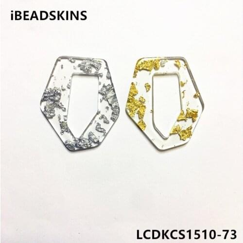 New arrival! 41x34mm 50pcs/lot Acrylic built-in silver foil effect hexagon-shape charms for earring/Jewelry DIY making