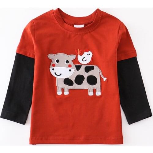 Girlymax Fall Autumn Boys Long Sleeve Top Raglan Cow Farm Boutique Cotton T-shirts Kids Clothing
