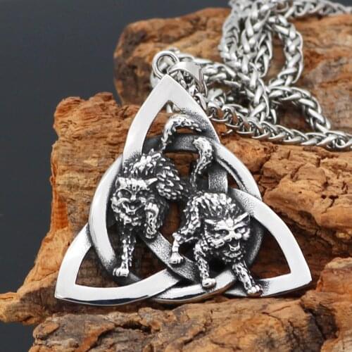 Norse viking Trivett tribal Stainless Steel Cat Necklace with valknut gift bag