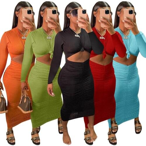 Casual Women Skirt Two Piece Set Shirt And Long Dress Solid Color High Streetwear Clothes For Women Outfit